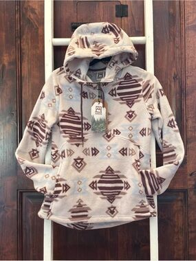 Avalanche Men's Zip-Up Hooded Fleece in Light Gray with Brown Geometric Print